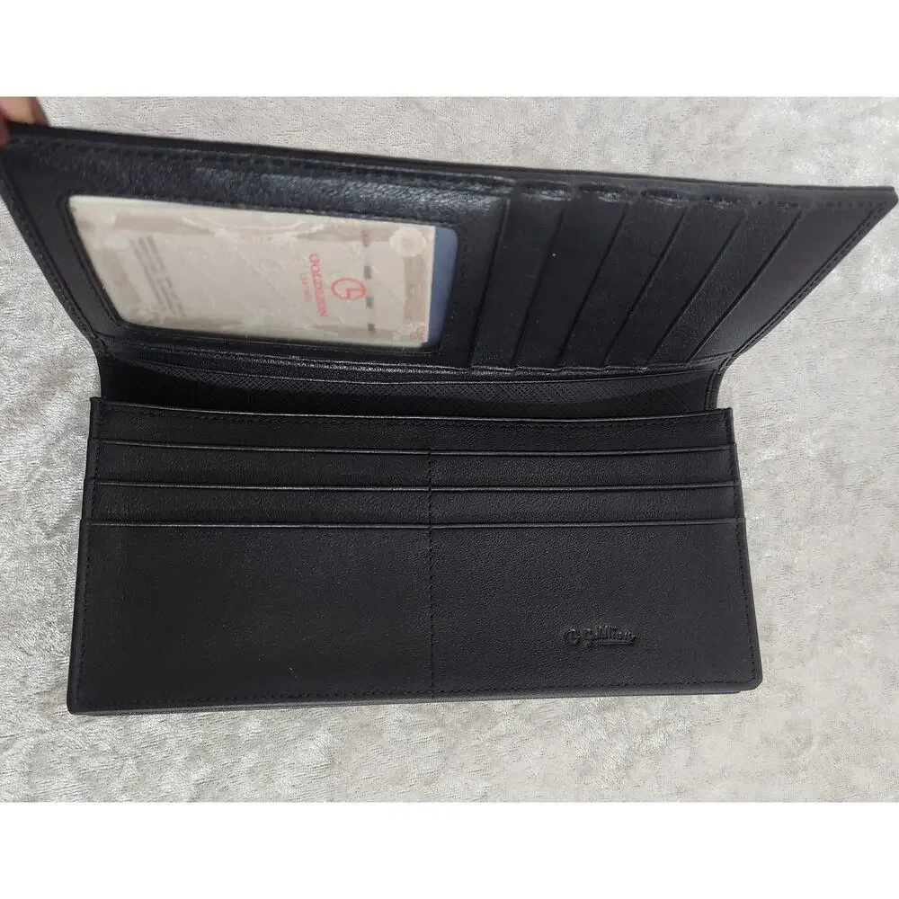 NWT Goldlion Mens Black Soft Lambskin Leather Long Bi-Fold Wallet